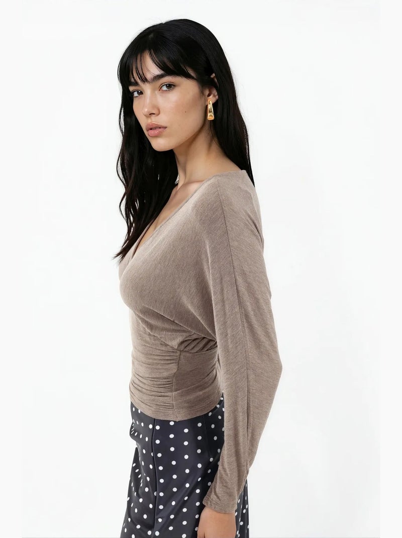 Blusa in maglia con scollo a v a vestibilità ampia busem Tortora - Kiabi