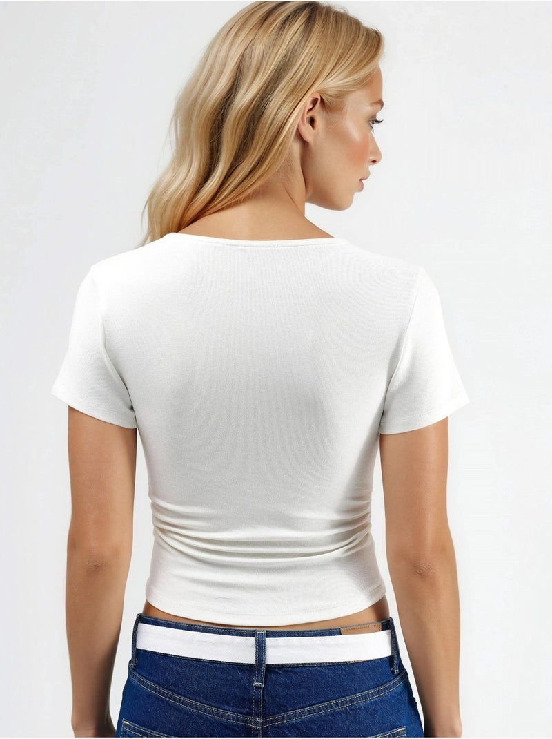 Blusa in maglia elasticizzata aderente con dettaglio drappeggiato hiccup Bianco - Kiabi