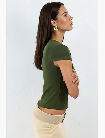 Blusa in misto cotone con girocollo e maniche corte busem