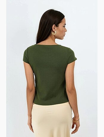 Blusa in misto cotone con girocollo e maniche corte busem