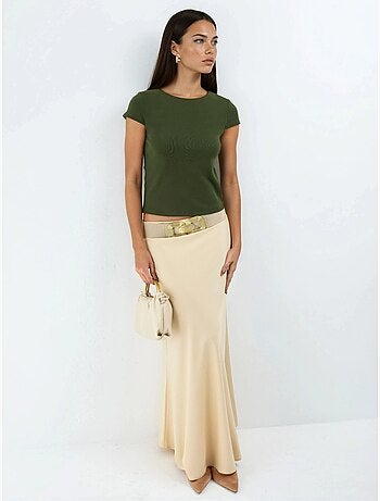 Blusa in misto cotone con girocollo e maniche corte busem