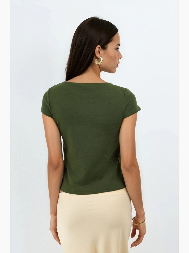 Blusa in misto cotone con girocollo e maniche corte busem Cachi - Kiabi
