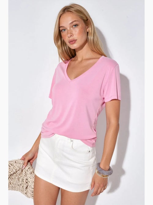 Blusa in modal con scollo a v e maniche corte busem - Kiabi Blusa in modal con scollo a v e maniche corte busem - Kiabi