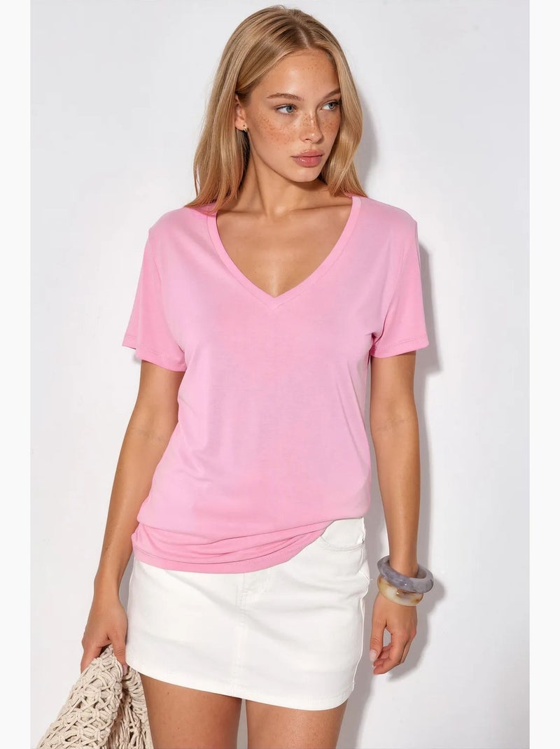 Blusa in modal con scollo a v e maniche corte busem Rosa - Kiabi