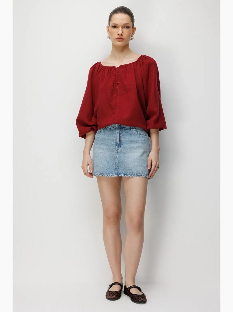 Blusa in mussola con bottoni mixray Rosso bordeaux - Kiabi