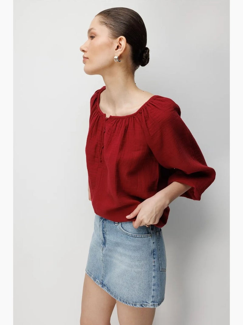 Blusa in mussola con bottoni mixray Rosso bordeaux - Kiabi