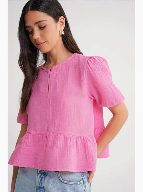 Blusa in mussola testurizzata con scollo tondo e bottoni mixray - Kiabi Blusa in mussola testurizzata con scollo tondo e bottoni mixray - Kiabi