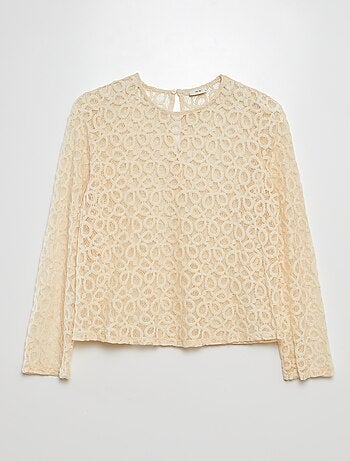 Blusa in pizzo a maniche lunghe con scollo tondo 'JDY'