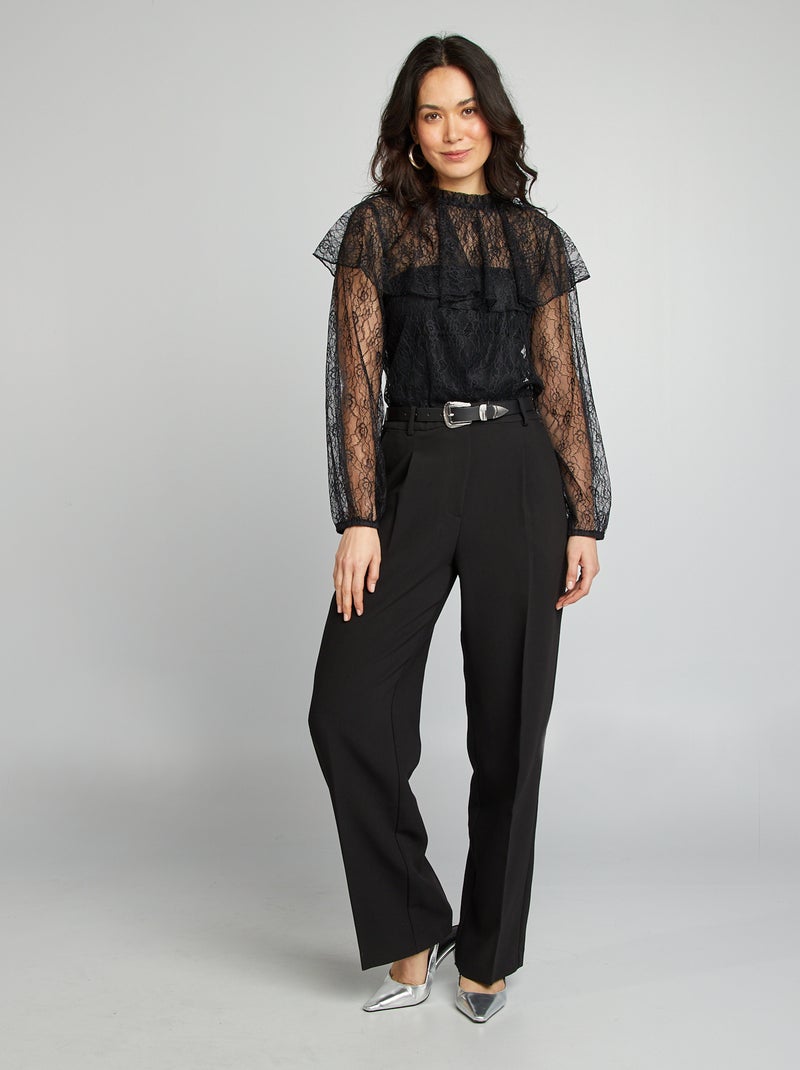 Blusa in pizzo con volant nero - Kiabi