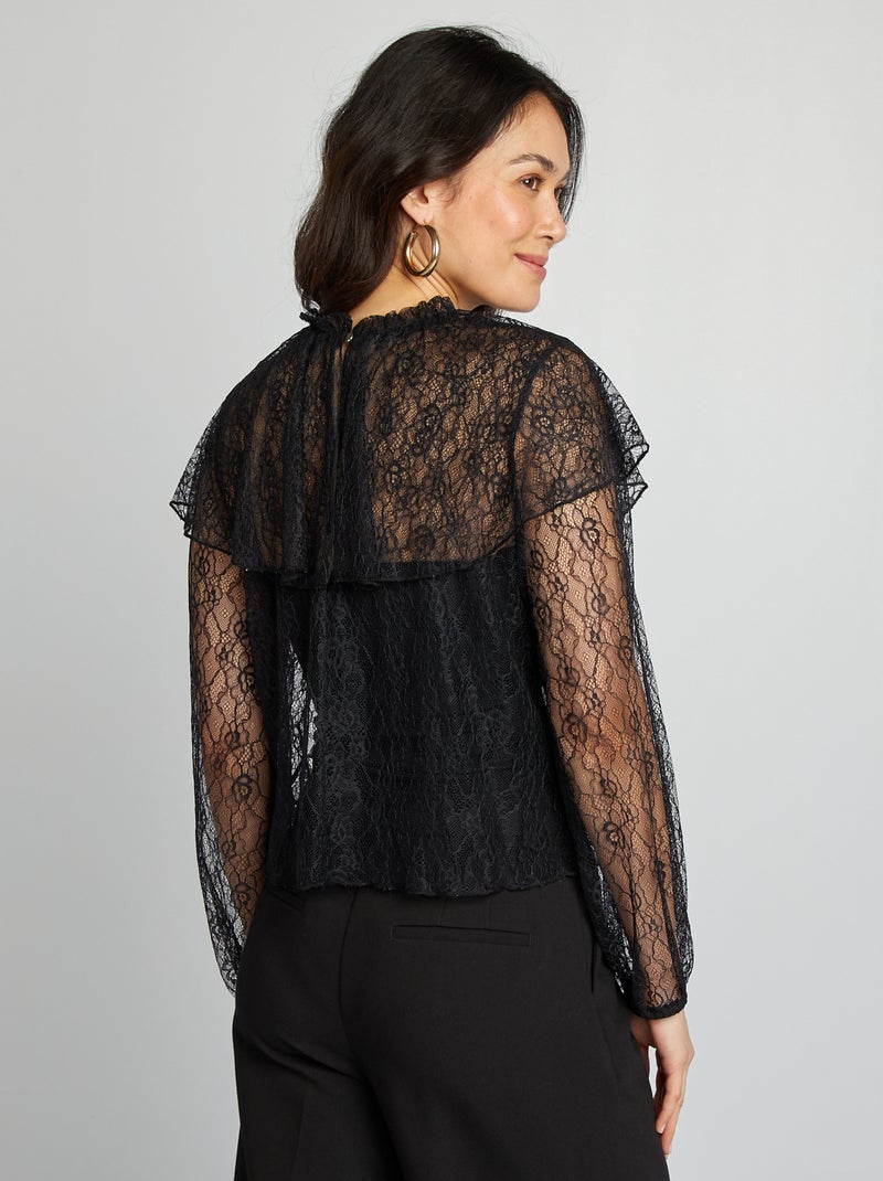 Blusa in pizzo con volant nero - Kiabi