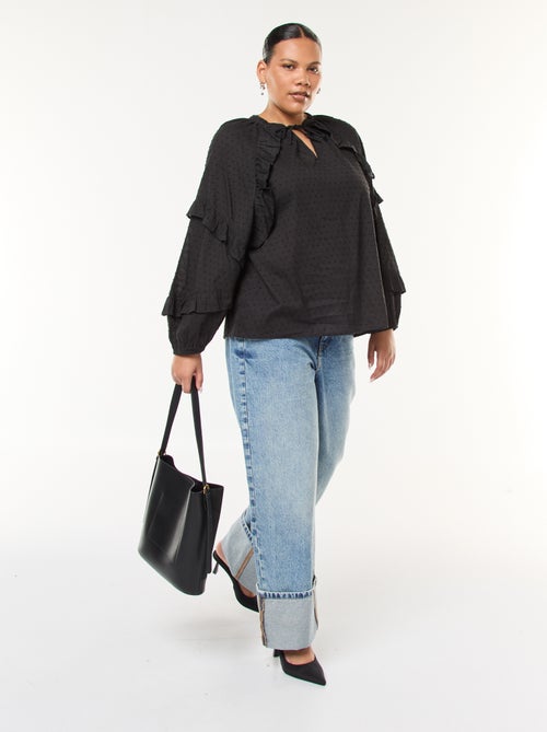 Blusa in plumetis con volant e lacci da annodare al collo - Kiabi