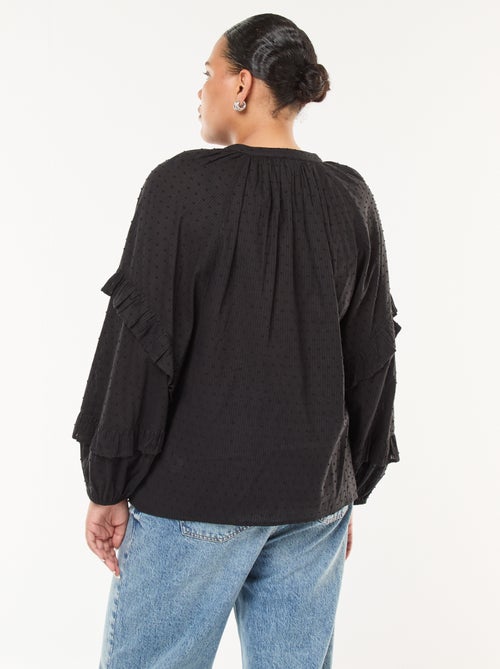 Blusa in plumetis con volant e lacci da annodare al collo - Kiabi