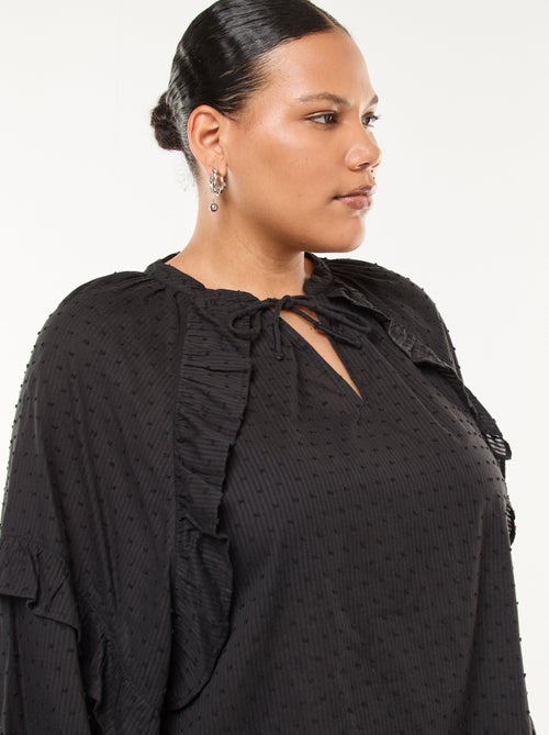 Blusa in plumetis con volant e lacci da annodare al collo - Kiabi