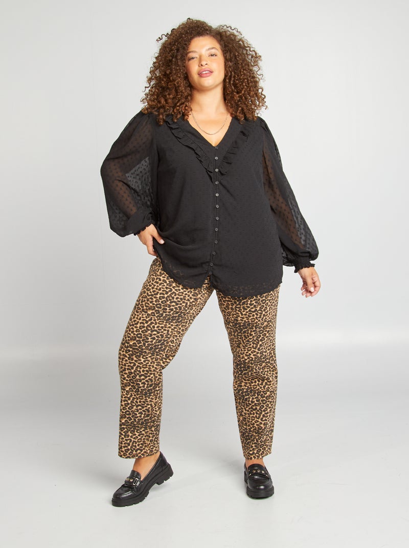 Blusa in plumetis e volant nero - Kiabi