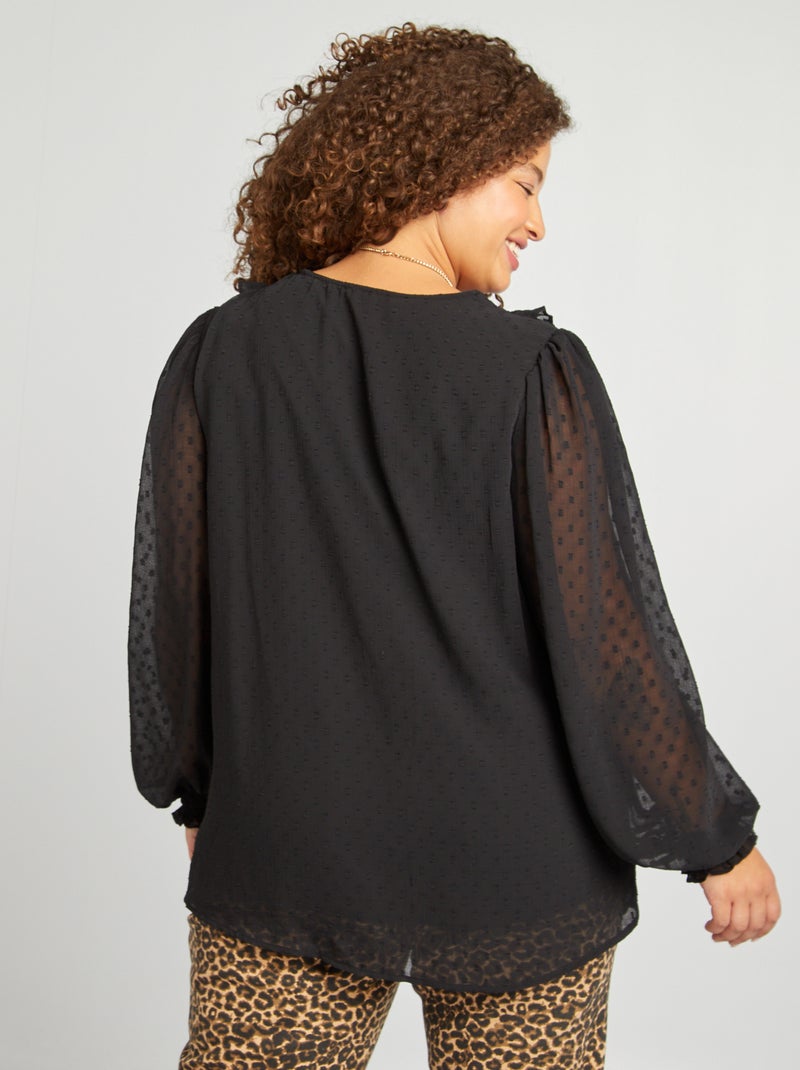 Blusa in plumetis e volant nero - Kiabi