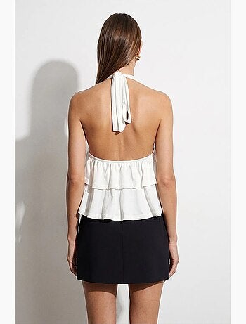 Blusa in popeline con scollo all’americana e dettaglio a volant dilvin
