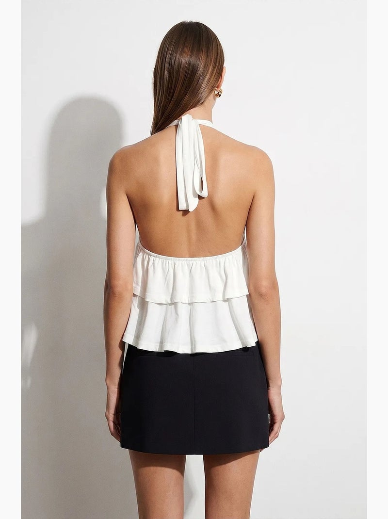 Blusa in popeline con scollo all’americana e dettaglio a volant dilvin Ecru - Kiabi