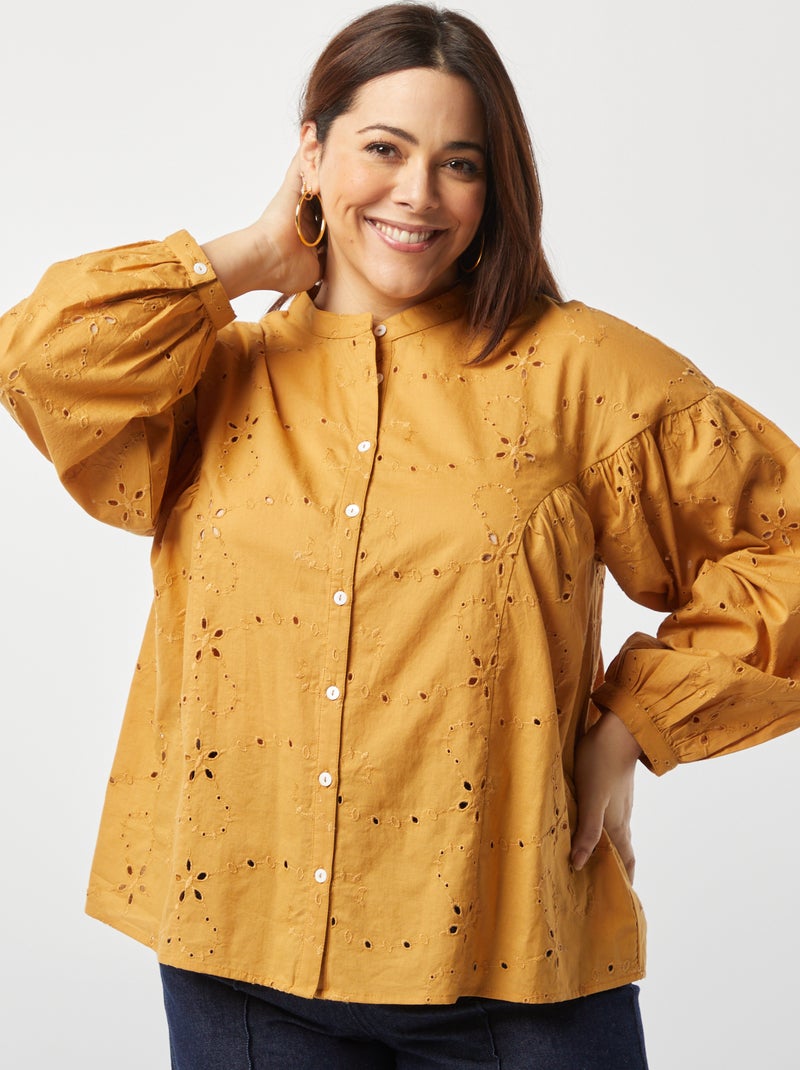 Blusa in ricamo a punto inglese BEIGE - Kiabi