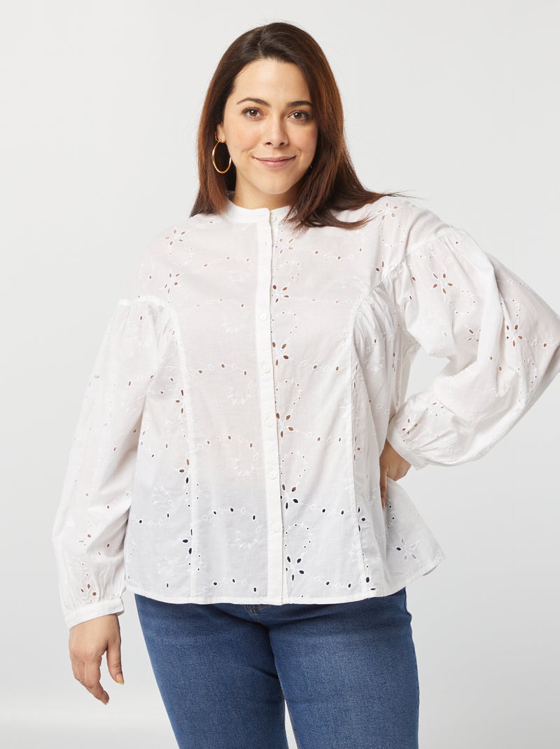 Blusa in ricamo a punto inglese bianco - Kiabi
