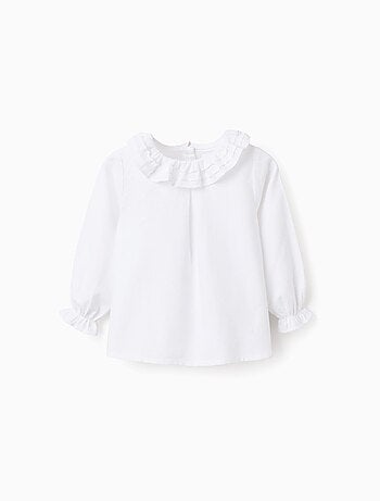 Blusa in saffiano di cotone con volant
