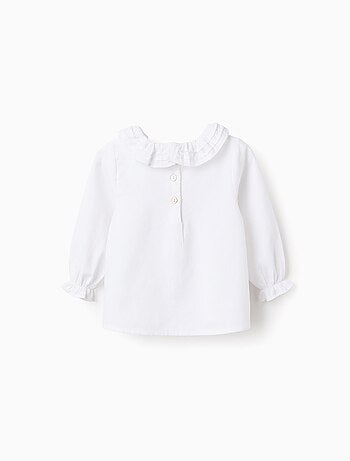 Blusa in saffiano di cotone con volant