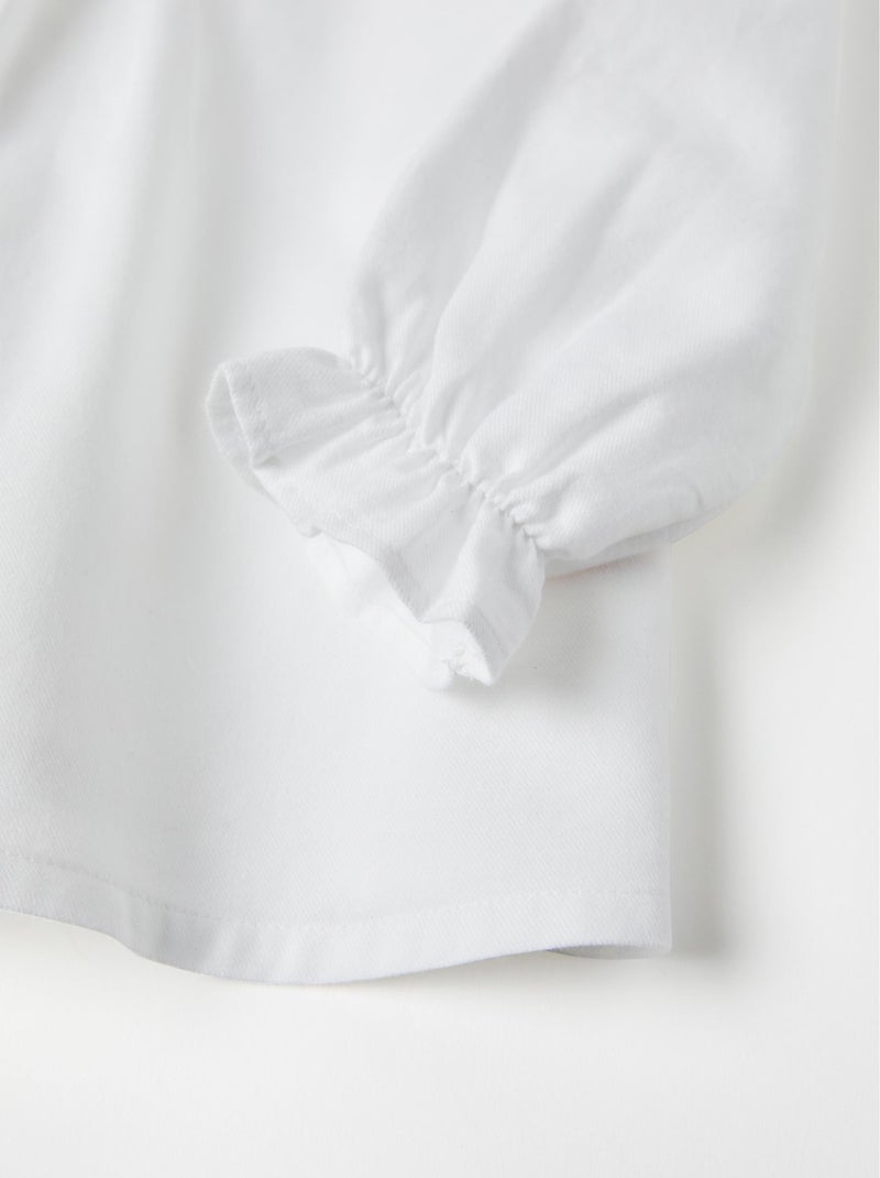 Blusa in saffiano di cotone con volant Bianco - Kiabi