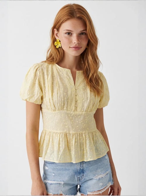 Blusa in tessuto con scollo a v ricamata mixray - Kiabi Blusa in tessuto con scollo a v ricamata mixray - Kiabi