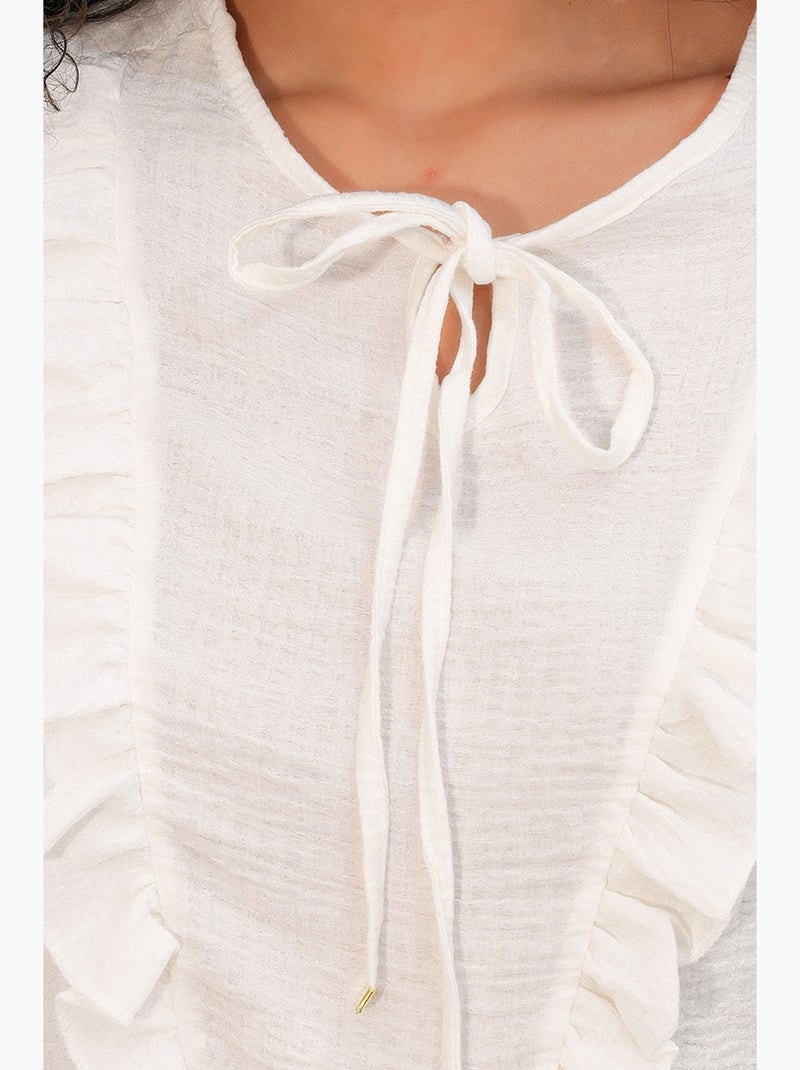 Blusa in tessuto con volant e chiusura con laccetti bdart Bianco - Kiabi