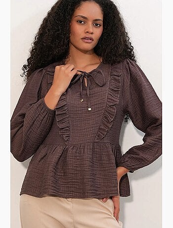 Blusa in tessuto con volant e chiusura con laccetti bdart