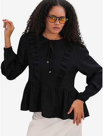 Blusa in tessuto con volant e chiusura con laccetti bdart
