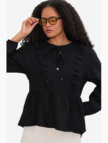 Blusa in tessuto con volant e chiusura con laccetti bdart