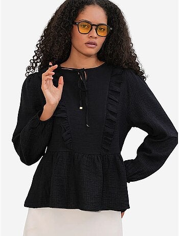 Blusa in tessuto con volant e chiusura con laccetti bdart
