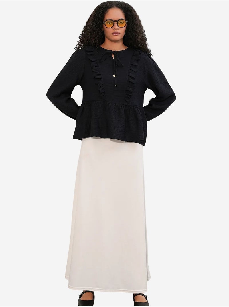 Blusa in tessuto con volant e chiusura con laccetti bdart Nero - Kiabi