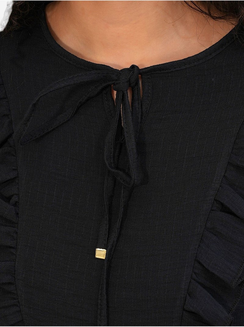 Blusa in tessuto con volant e chiusura con laccetti bdart Nero - Kiabi