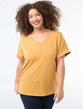 Blusa in tessuto crêpe a maniche corte