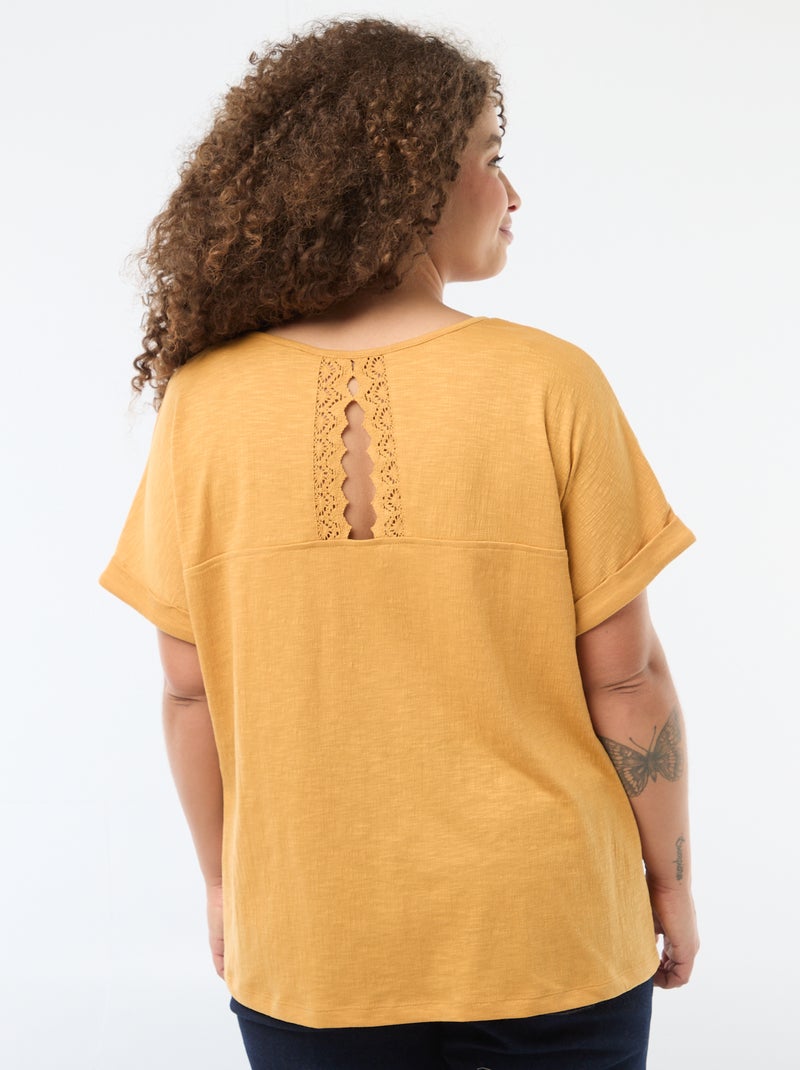 Blusa in tessuto crêpe a maniche corte Beige - Kiabi