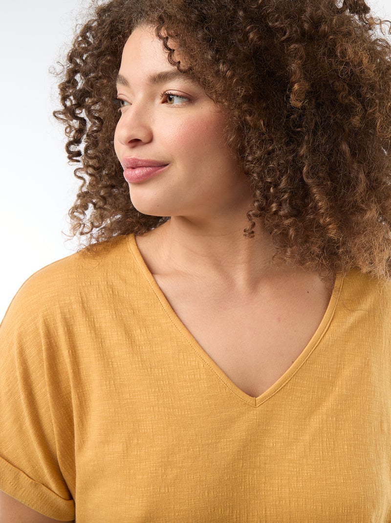 Blusa in tessuto crêpe a maniche corte Beige - Kiabi