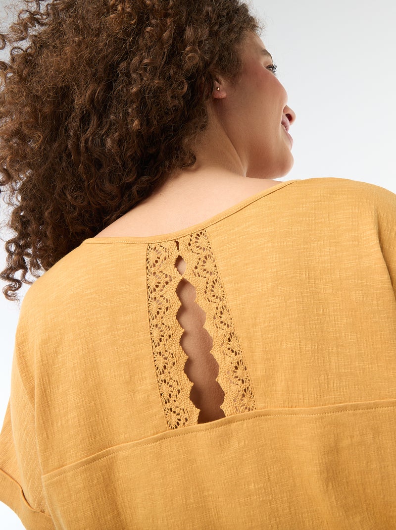 Blusa in tessuto crêpe a maniche corte Beige - Kiabi