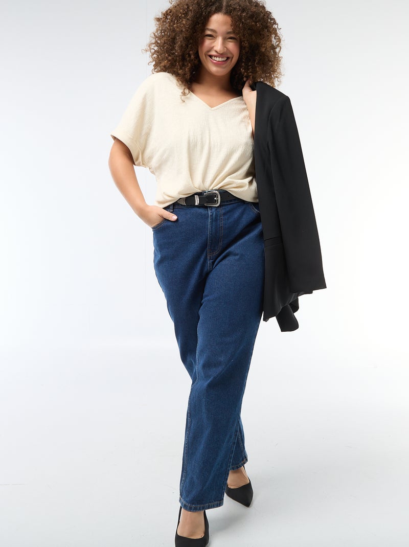 Blusa in tessuto crêpe a maniche corte Beige - Kiabi