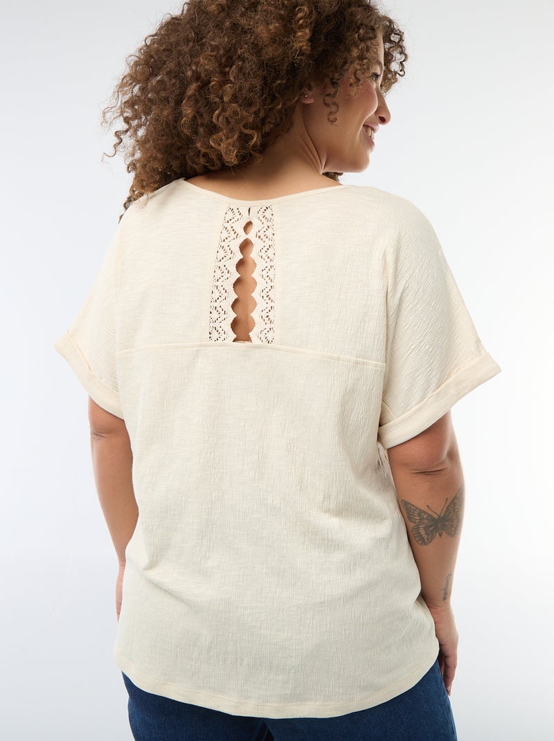 Blusa in tessuto crêpe a maniche corte Beige - Kiabi