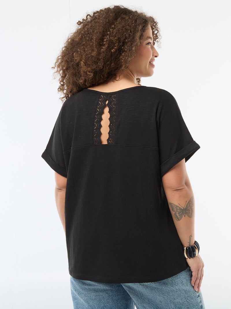 Blusa in tessuto crêpe a maniche corte Nero - Kiabi