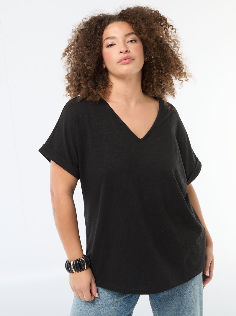 Blusa in tessuto crêpe a maniche corte Nero - Kiabi