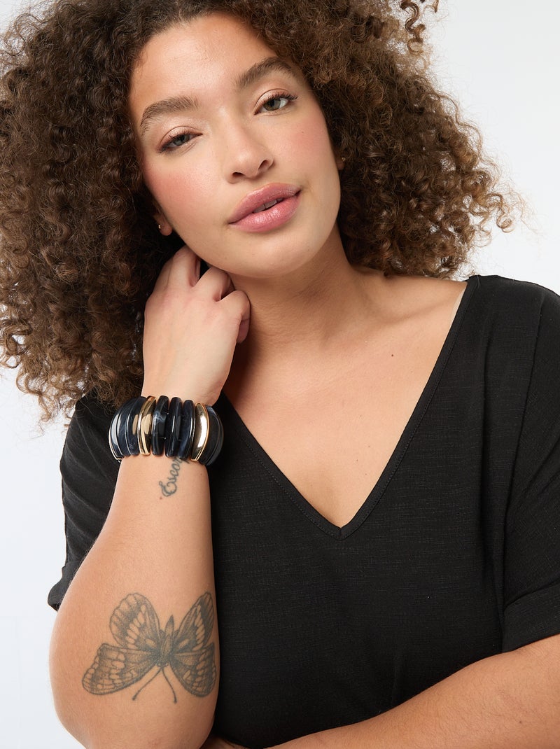Blusa in tessuto crêpe a maniche corte Nero - Kiabi