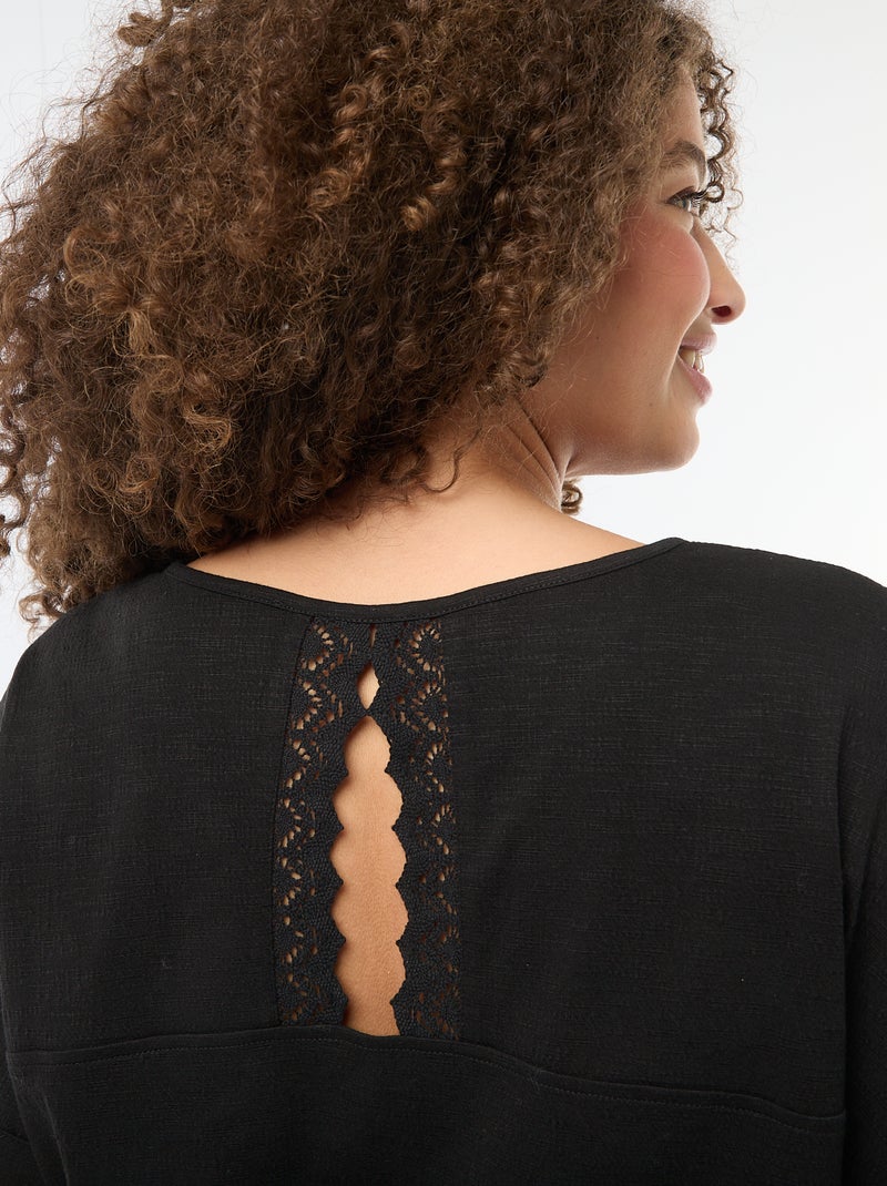 Blusa in tessuto crêpe a maniche corte Nero - Kiabi