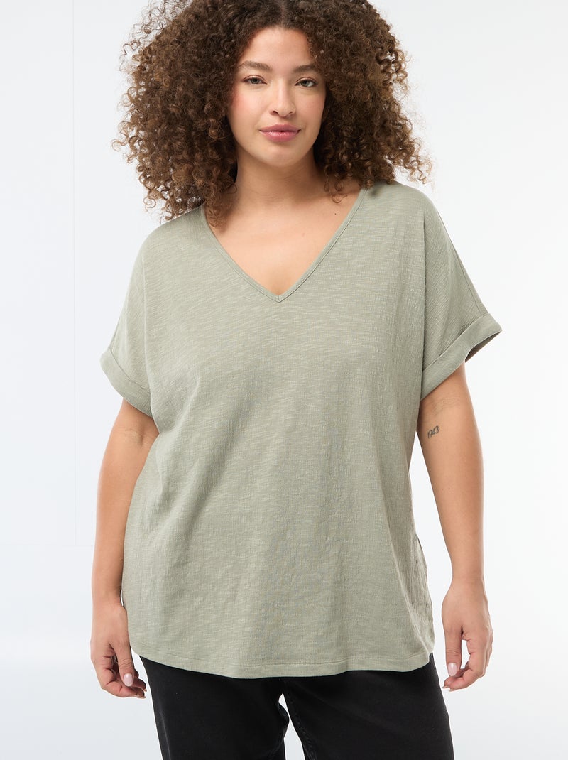 Blusa in tessuto crêpe a maniche corte Verde - Kiabi