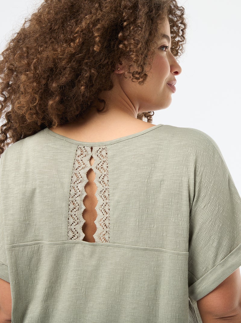 Blusa in tessuto crêpe a maniche corte Verde - Kiabi