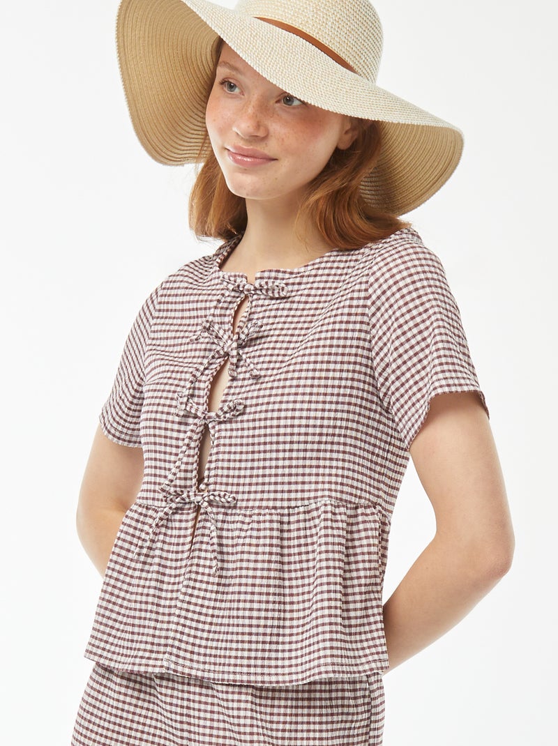 Blusa in tessuto effetto crêpe con apertura da annodare Rosso - Kiabi