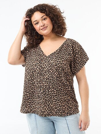 Blusa in tessuto goffrato a maniche corte