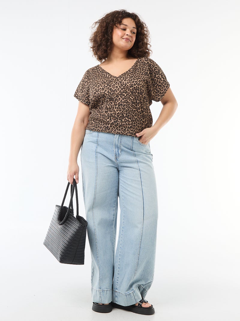 Blusa in tessuto goffrato a maniche corte Beige - Kiabi