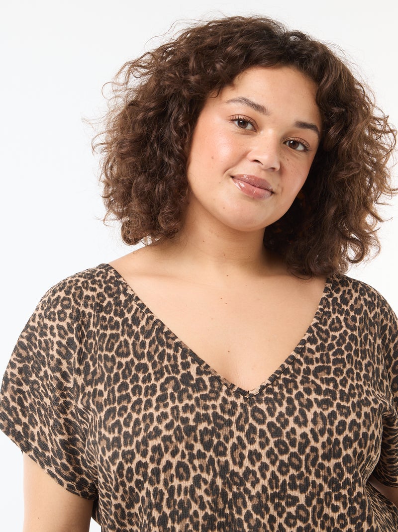 Blusa in tessuto goffrato a maniche corte Beige - Kiabi